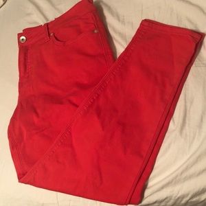 JCP Coral red skinny ankle jeans